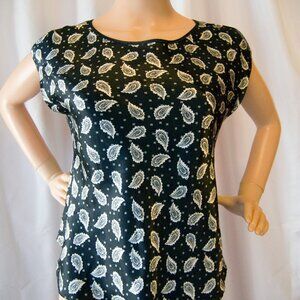 Paisley Sleeveless Top in Black and White Satin Bias Cut Vintage Size 34